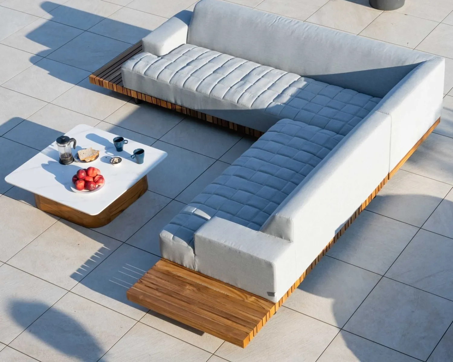 Meuble House Canapé haut de gamme avec retour droit tissu Sunbrella gris clair "Lombok" Online