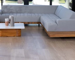 Meuble House Canapé haut de gamme avec retour droit tissu Sunbrella gris clair