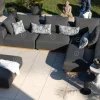 Meuble House Canapé modulaire d'extérieur en teck et tissu anthracite "Armando" en angle avec ottoman New