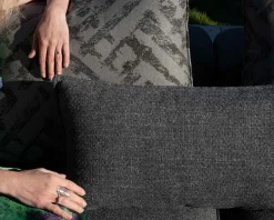 Meuble House Canapé modulaire d'extérieur en teck et tissu gris chiné "Armando" en angle avec ottoman Clearance