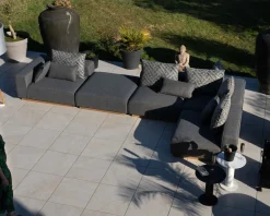 Meuble House Canapé modulaire d'extérieur en teck et tissu gris chiné 