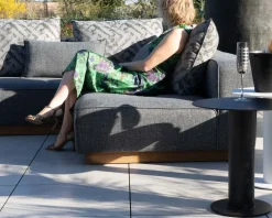 Meuble House Canapé modulaire d'extérieur en teck et tissu gris chiné 