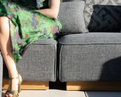 Meuble House Canapé modulaire d'extérieur en teck et tissu gris chiné 