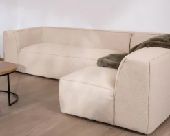 Meuble House Canapé modulaire en angle en tissu bouclette beige