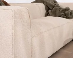 Meuble House Canapé modulaire en angle en tissu bouclette beige