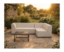 Meuble House Canapé outdoor en 2 modules "Sunset Bay" tissu spécial extérieur crème Hot