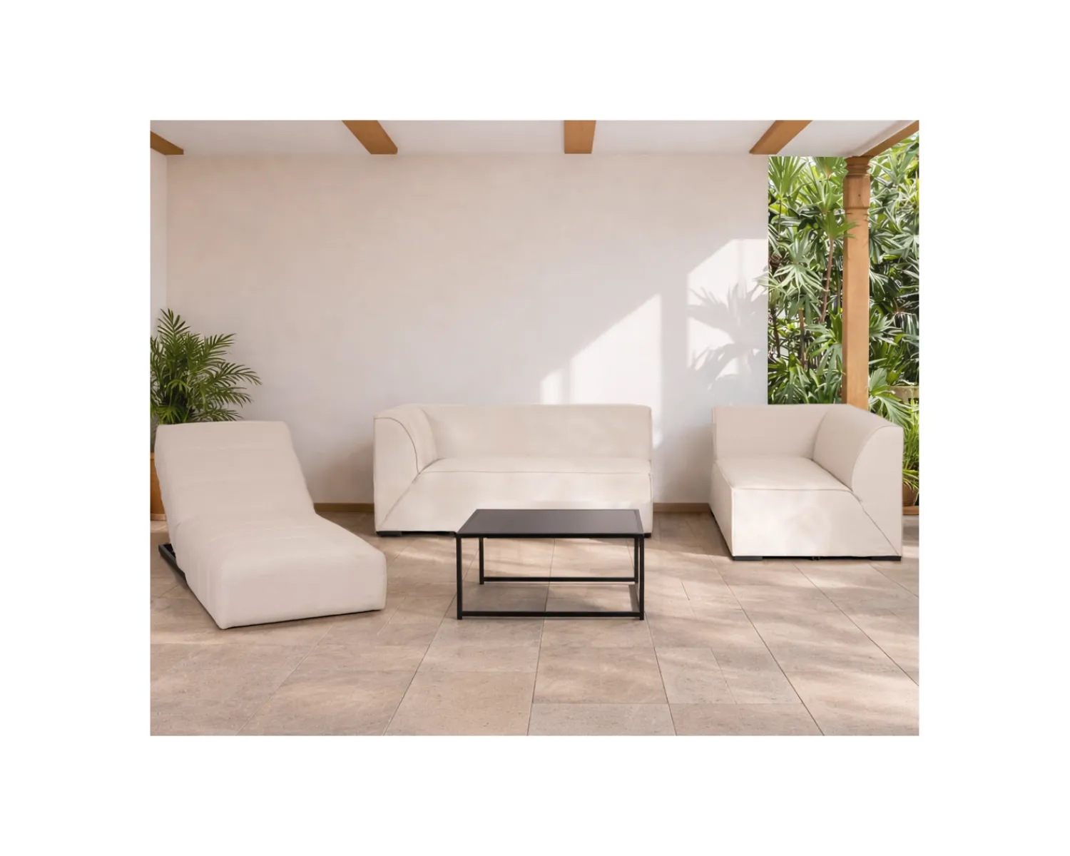 Meuble House Canapé outdoor en 2 modules "Sunset Bay" tissu spécial extérieur crème Hot