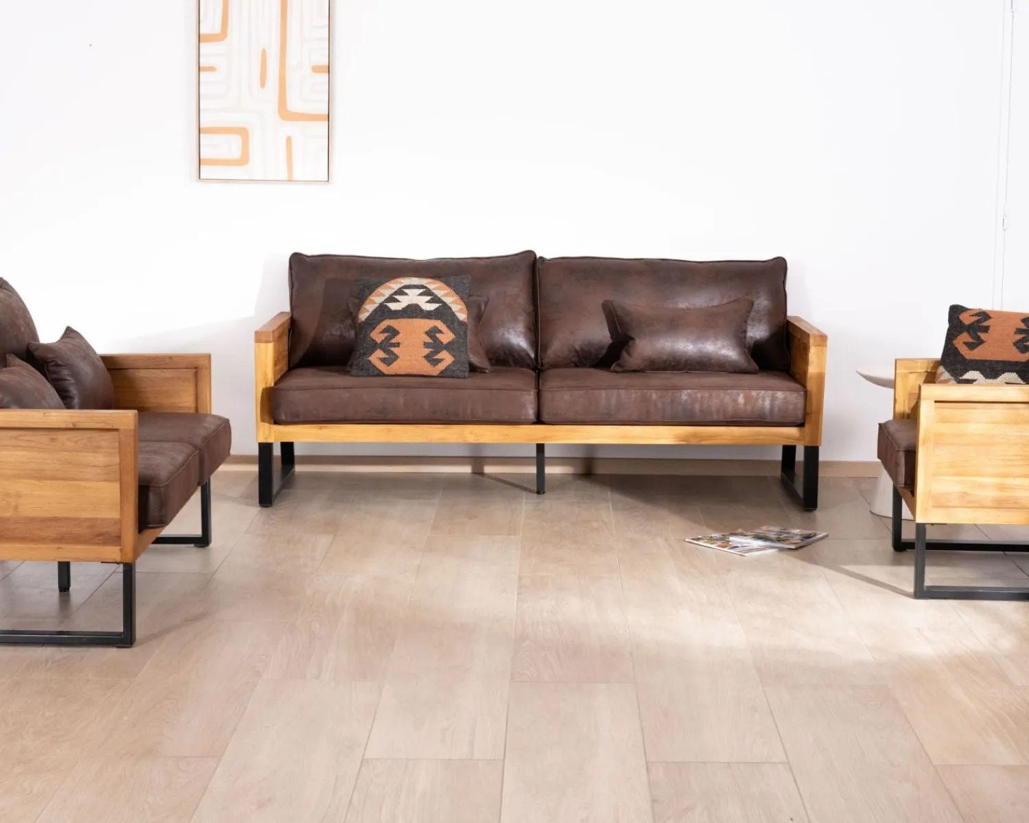Meuble House Canapé 3 personnes style club teck et tissu 192 cm "Roster" Discount