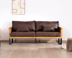 Meuble House Canapé 3 personnes style club teck et tissu 192 cm