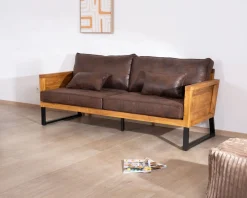 Meuble House Canapé 3 personnes style club teck et tissu 192 cm