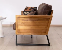 Meuble House Canapé 3 personnes style club teck et tissu 192 cm