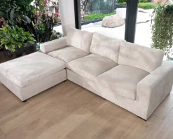 Meuble House Canapé 3 places avec pouf ottoman carré en velours côtelé gris chaud "Tuléar" Sale