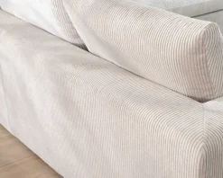 Meuble House Canapé 3 places avec pouf ottoman carré en velours côtelé gris chaud 