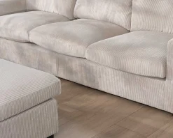 Meuble House Canapé 3 places avec pouf ottoman carré en velours côtelé gris chaud 