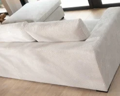 Meuble House Canapé 3 places avec pouf ottoman carré en velours côtelé gris chaud 