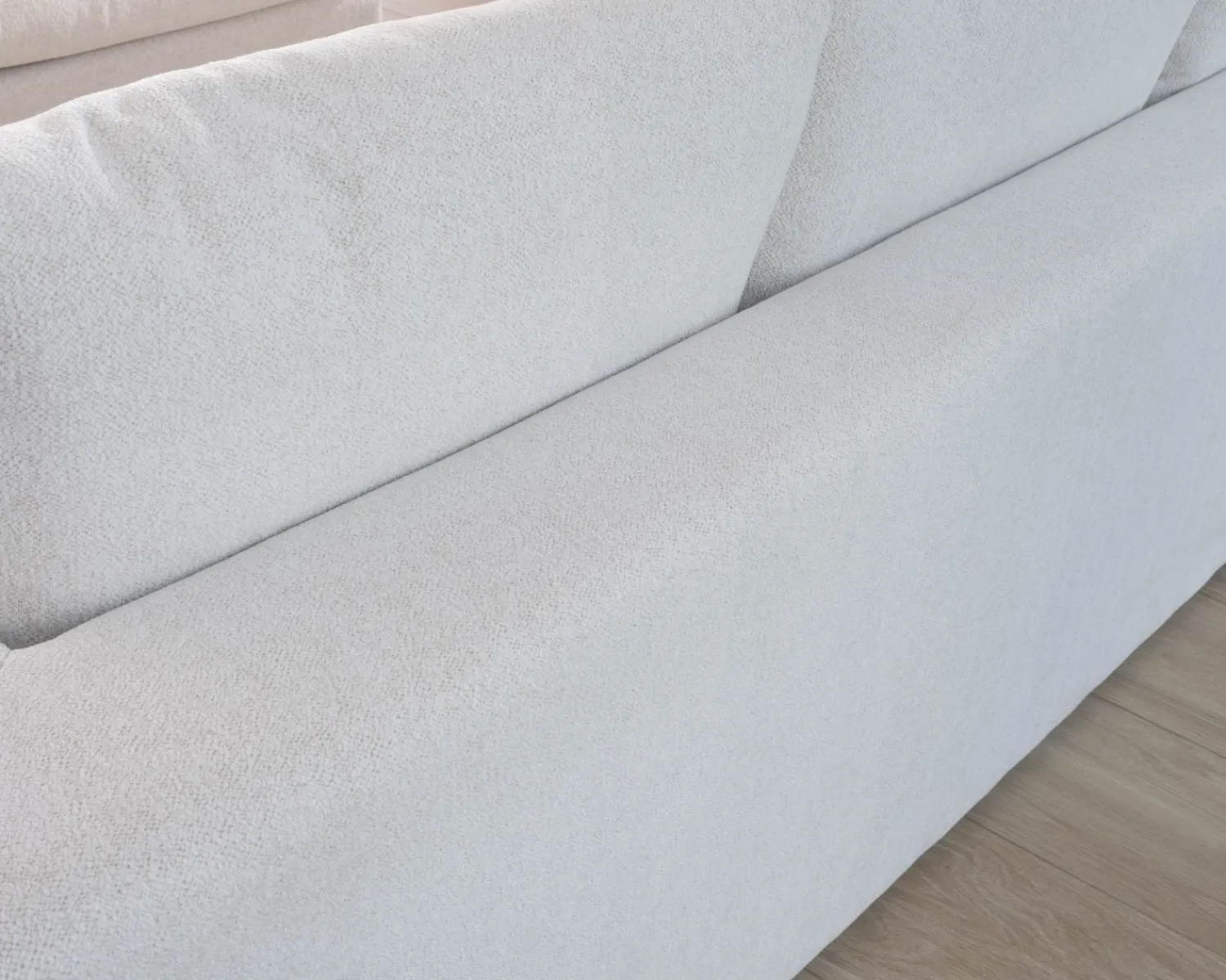 Meuble House Canapé 3 places avec pouf ottoman carré en tissu doux et bouclé blanc chiné "Tuléar" Clearance