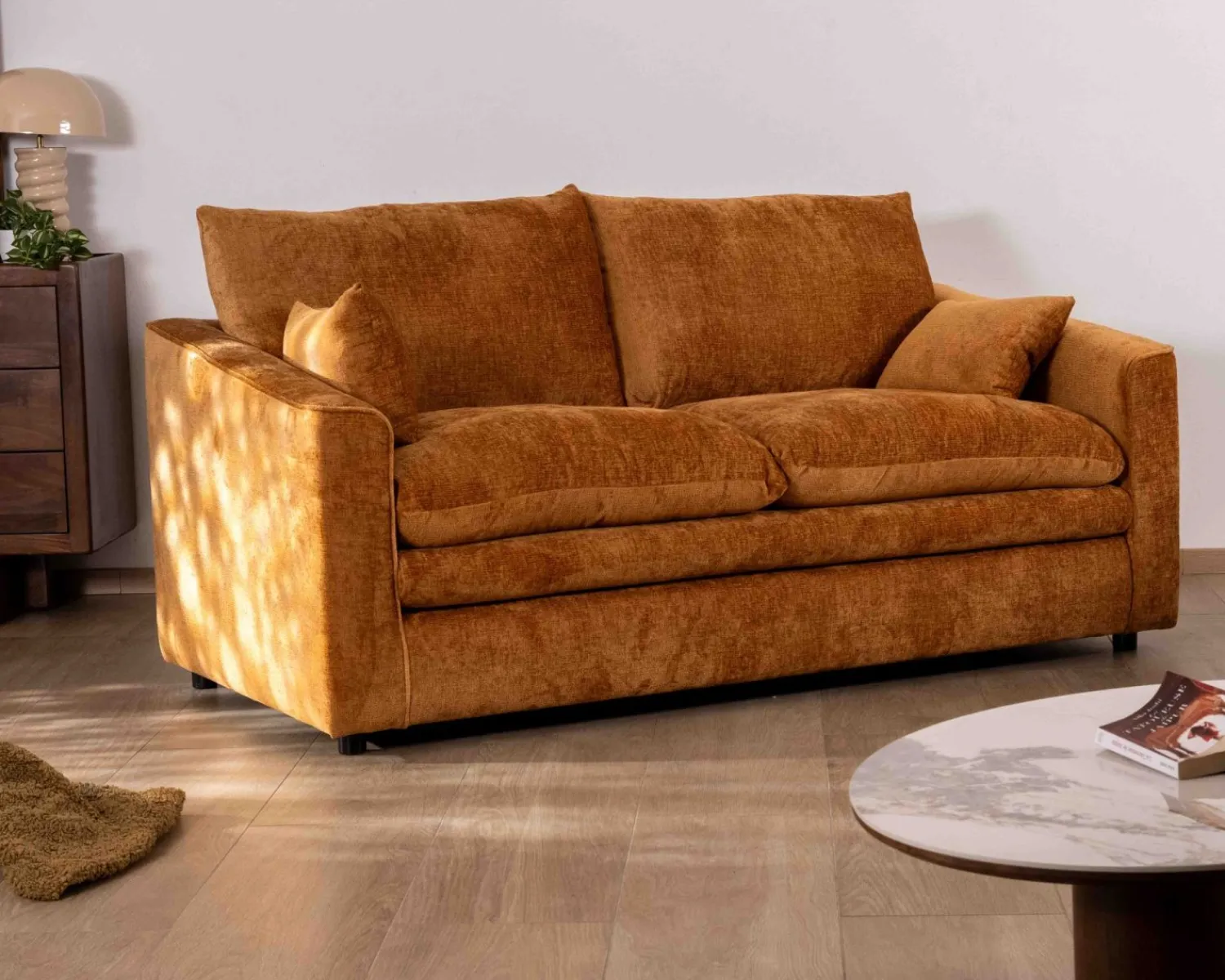 Meuble House Canapé 2 places contemporain esprit cosy “Odéa” en tissu jaune moutarde Sale