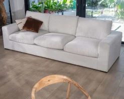 Meuble House Canapé 3 places en tissu doux aspect chiné blanc