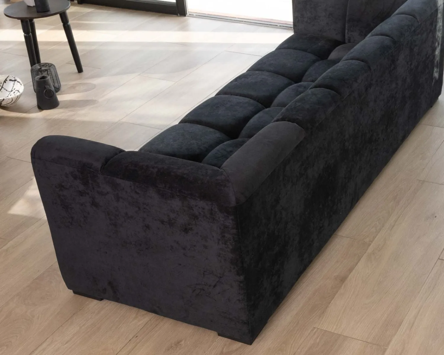 Meuble House Canapé 3 places en velours anthracite soyeux avec surpiqures "Enjoy Home" Hot