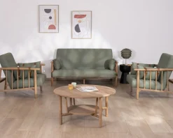 Meuble House Canapé 2 places esprit ethnique en tissu gaufré kaki 