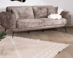 Meuble House Canapé 3 places esprit rétro en tissu chenillé doux gris cendré 
