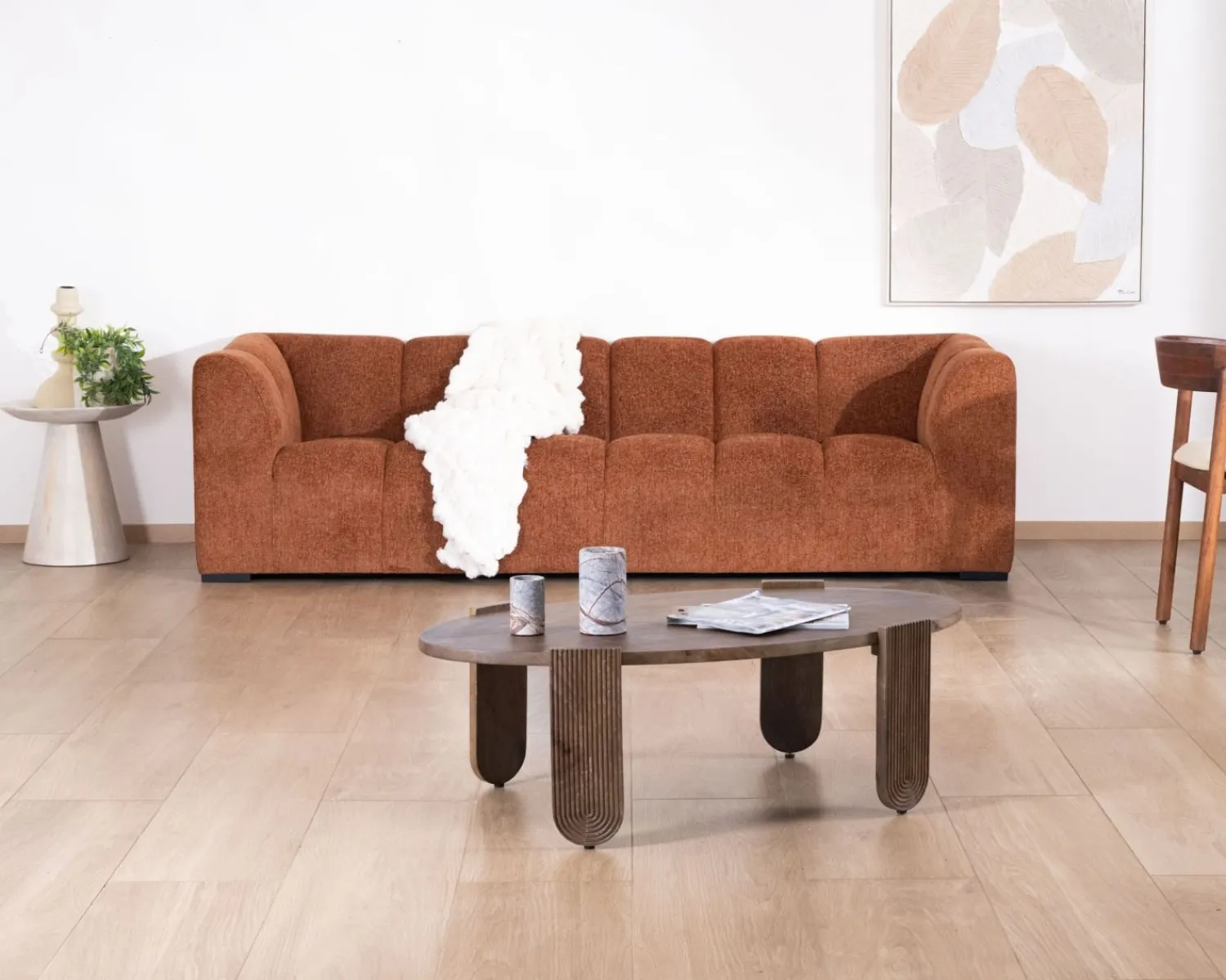 Meuble House Canapé 3 places tissu bouclette rouille "Enjoy Home"