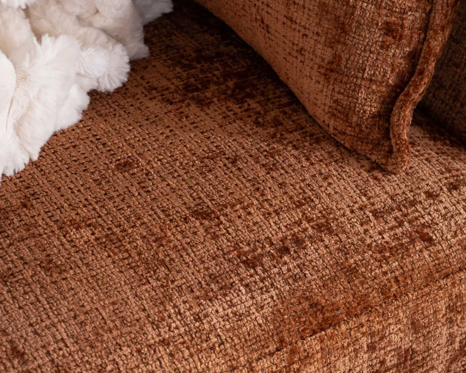 Meuble House Canapé 3 places ultra confort esprit rétro en tissu tramé terracotta "Hasting" Outlet