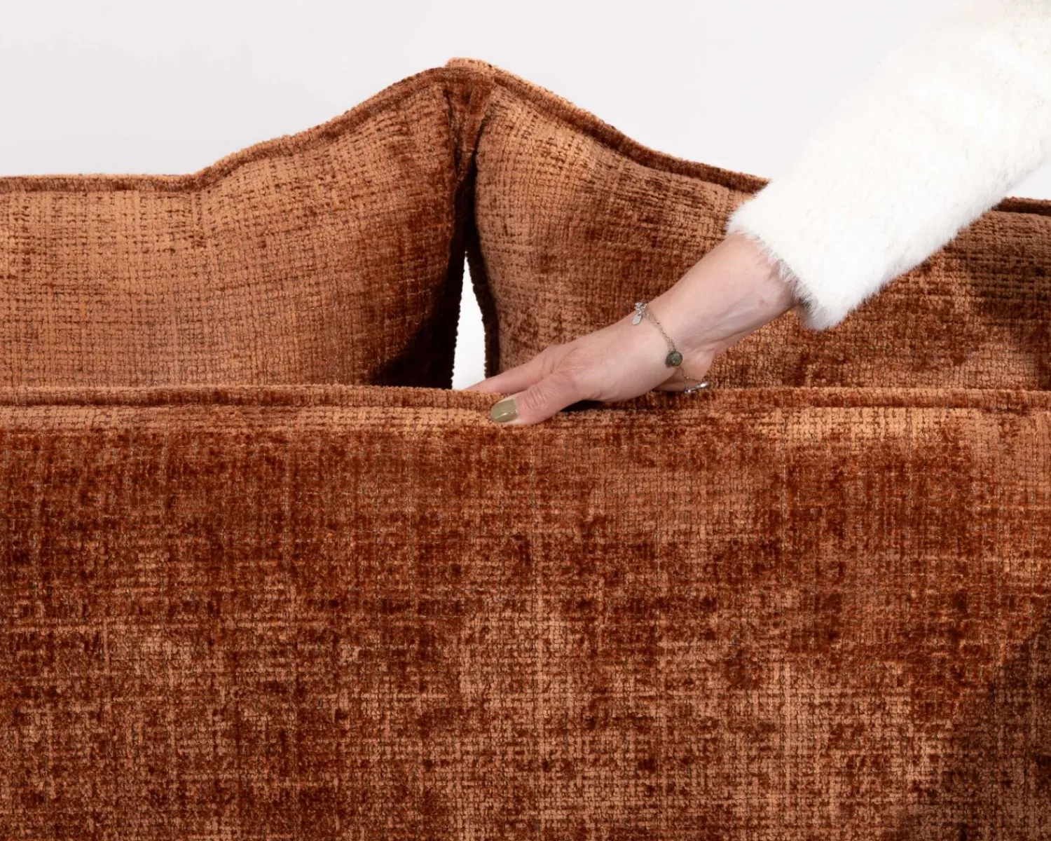 Meuble House Canapé 3 places ultra confort esprit rétro en tissu tramé terracotta "Hasting" Outlet