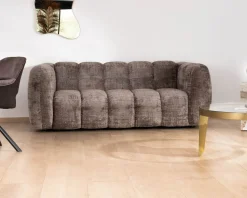 Meuble House Canapé 3 places ultra-cosy en tissu velours gris cendré