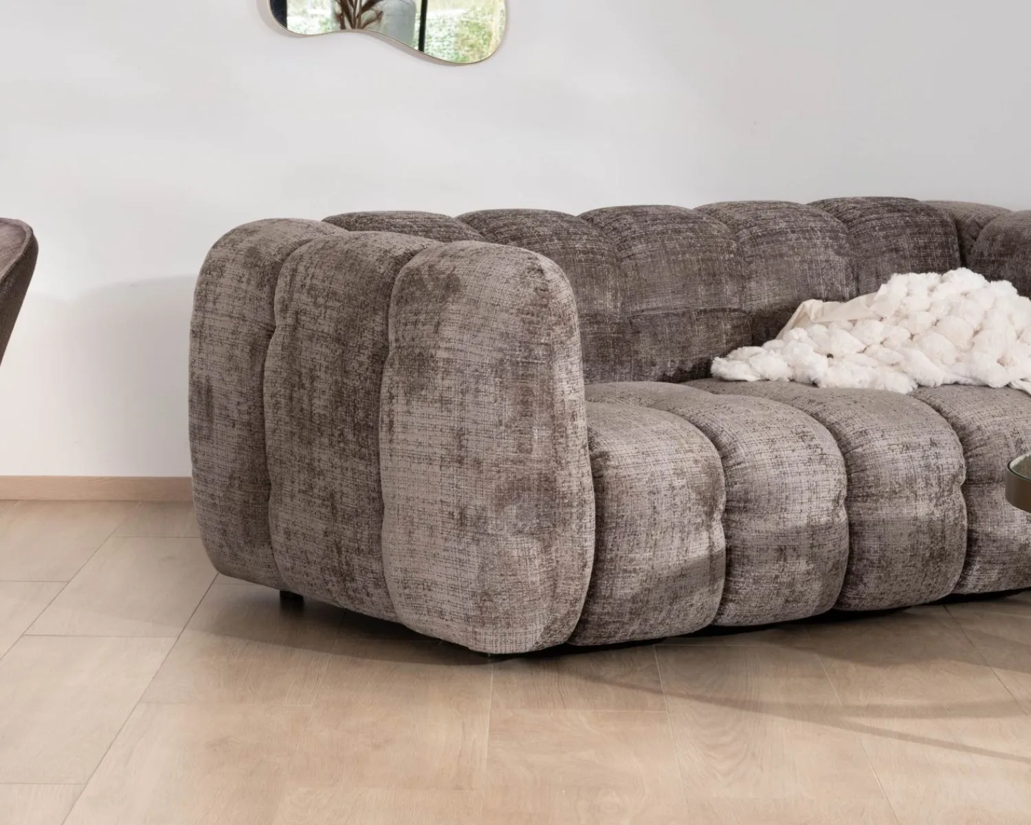 Meuble House Canapé 3 places ultra-cosy en tissu velours gris cendré "Milow" New