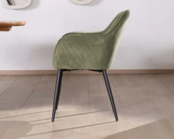 Meuble House Chaise contemporaine avec accoudoirs "Scotty" en velours vert kaki et pieds métal noir