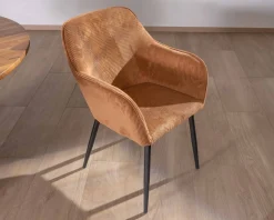 Meuble House Chaise contemporaine en velours cuivré avec accoudoirs "Scotty" et pieds métal noir Discount
