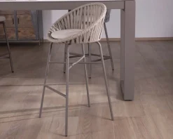 Meuble House Chaise de bar d'extérieur en aluminium gris champagne et dossier en corde tendue Discount