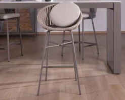 Meuble House Chaise de bar d'extérieur en aluminium gris champagne et dossier en corde tendue Discount