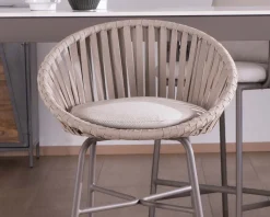 Meuble House Chaise de bar d'extérieur en aluminium gris champagne et dossier en corde tendue Discount