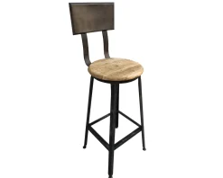 Meuble House Chaise de bar industrielle métal et bois massif 110cm "Atelier Grey" Discount