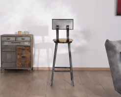Meuble House Chaise de bar métal gris antique et bois "Atelier grey" hauteur 110 cm Sale