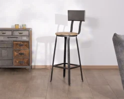 Meuble House Chaise de bar métal gris antique et bois 