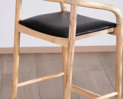 Meuble House Chaise de bar épurée en acacia naturel et assise PU noir 