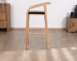 Meuble House Chaise de bar épurée en acacia naturel et assise PU noir 