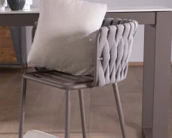Meuble House Chaise de bar ultra chic dossier en tissu tressé gris et pieds aluminium "Chinon" assise 74 cm Hot