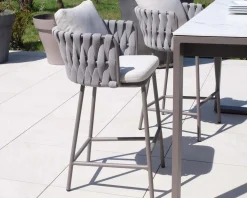 Meuble House Chaise de bar ultra chic dossier en tissu tressé gris et pieds aluminium "Chinon" assise 74 cm Hot