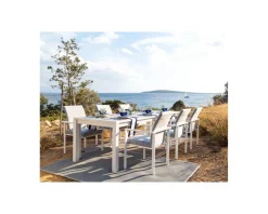 Meuble House Chaise de jardin moderne tissu Sunbrella et aluminium blanc 