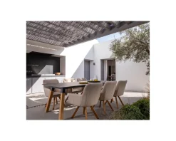 Meuble House Chaise de jardin tissu Sunbrella blanc cassé pieds teck 