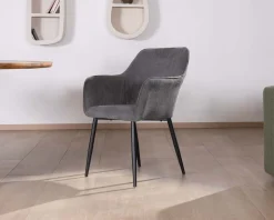 Meuble House Chaise de repas contemporaine en tissu velours gris foncé 