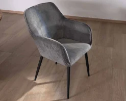 Meuble House Chaise de repas contemporaine en tissu velours gris foncé 