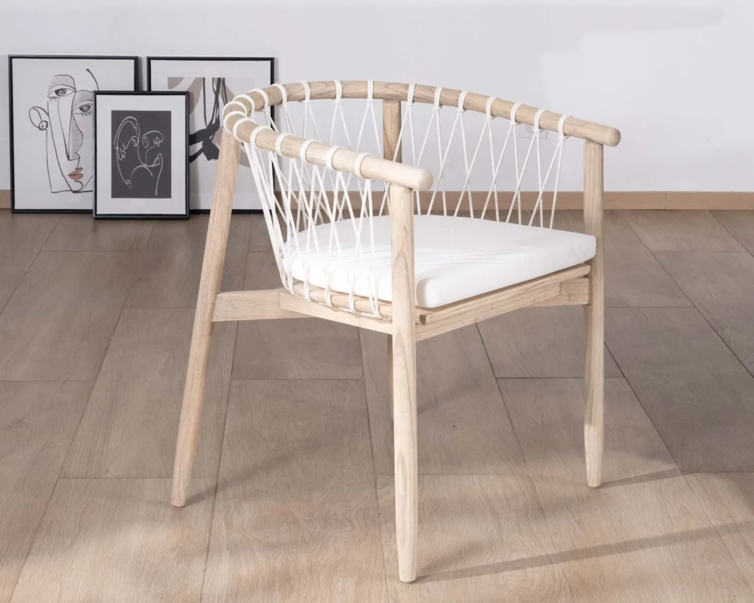 Meuble House Chaise de repas en bois et corde tressée "Katue" Discount