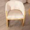 Meuble House Chaise de repas enveloppante style rétro chic "Isadora" tissu beige et bois Sale