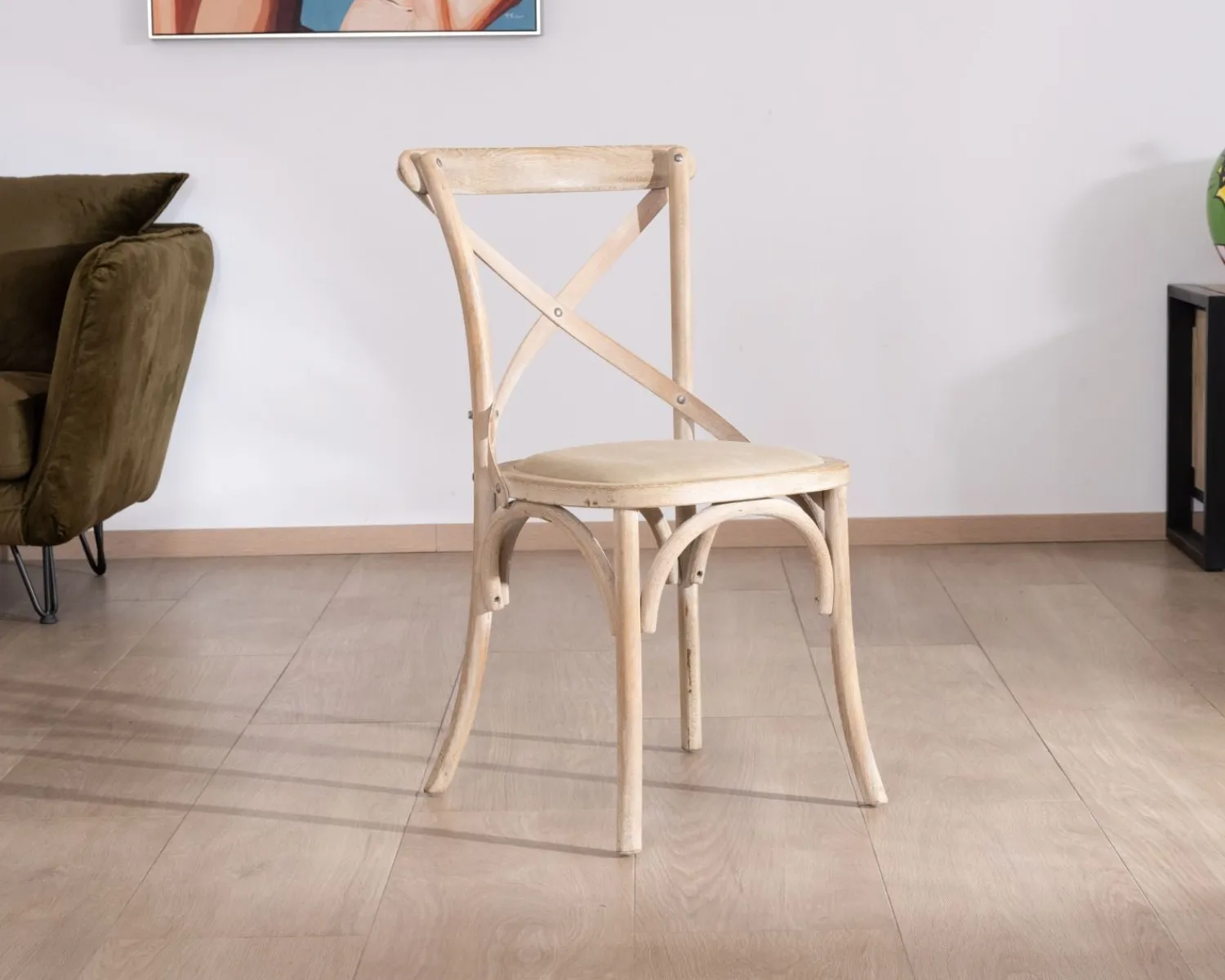 Meuble House Chaise de repas esprit bistrot en chêne et assise tissu "Brosti" Online