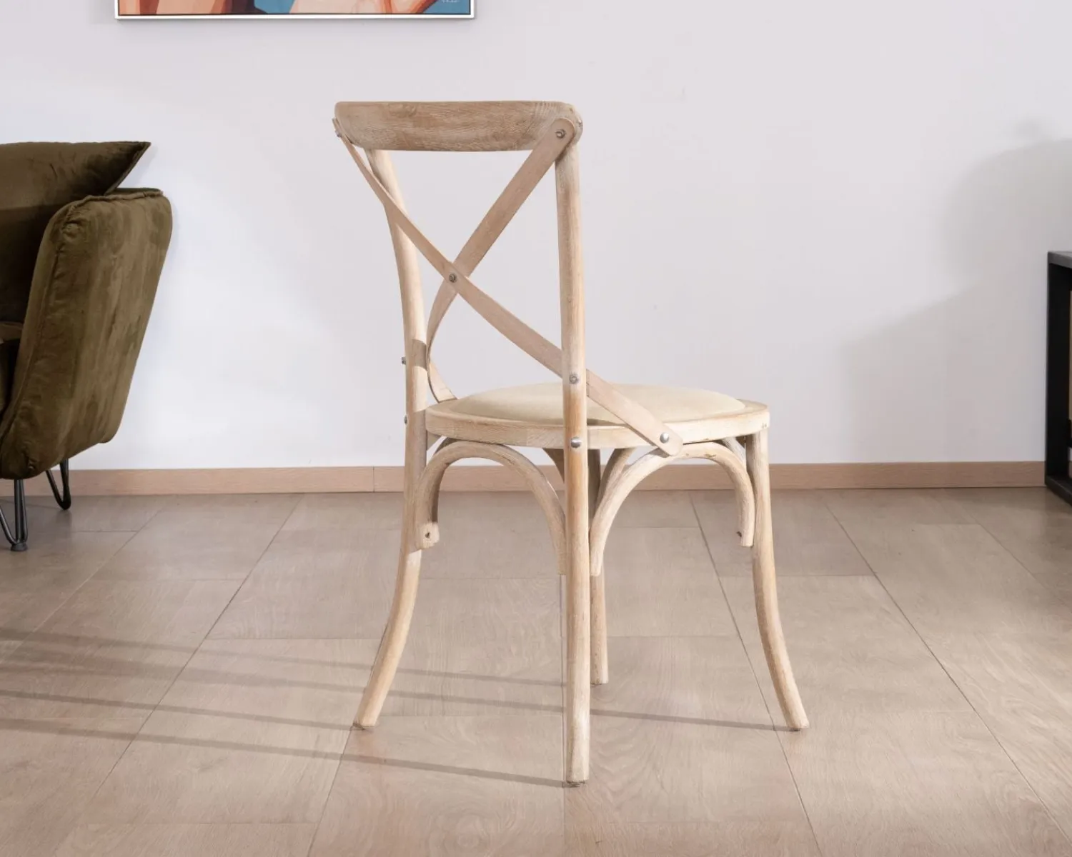 Meuble House Chaise de repas esprit bistrot en chêne et assise tissu "Brosti" Online